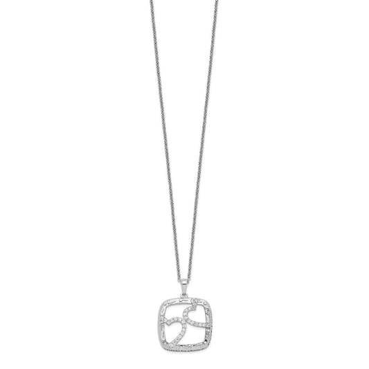 Sentimental Expressions Sterling Silver Rhodium-plated Antiqued CZ Sisters By Chance 18in Hearts Necklace QSX440