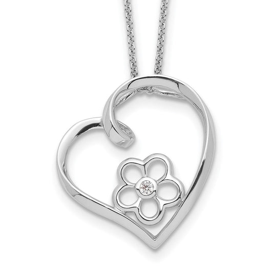 Sentimental Expressions Sterling Silver Rhodium-plated CZ My Special Niece 18in Flower in Heart Necklace QSX441