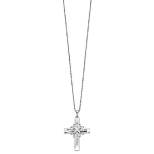 Sentimental Expressions Sterling Silver Rhodium-plated CZ Steadfast Love 18in Cross Necklace QSX499