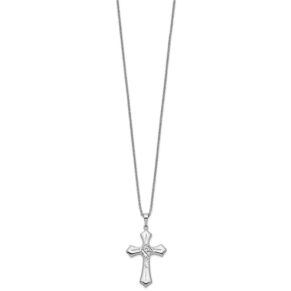 Sentimental Expressions Sterling Silver Rhodium-plated Antiqued Abide In Him 18in Cross Necklace QSX505