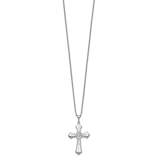 Sentimental Expressions Sterling Silver Rhodium-plated Antiqued Abide In Him 18in Cross Necklace QSX505