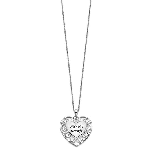 Sentimental Expressions Sterling Silver Rhodium-plated Antiqued With Me Always 18in Heart Necklace QSX530