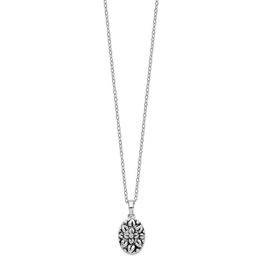 Sentimental Expressions Sterling Silver Rhodium-plated CZ Antiqued Flower Ash Holder 18 Inch Necklace QSX534