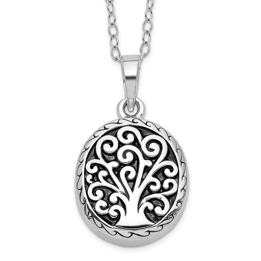 Sentimental Expressions Sterling Silver Rhodium-plated Antiqued Tree of Life Ash Holder 18 Inch Necklace QSX537