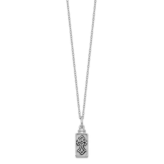 Sentimental Expressions Sterling Silver Rhodium-plated Antiqued Rectangle Box Cross Ash Holder 18 Inch Necklace QSX544