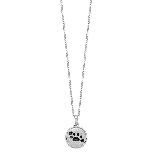 Sentimental Expressions Sterling Silver Rhodium-plated Enameled Paw Print Ash Holder 18 Inch Necklace QSX545