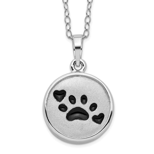 Sentimental Expressions Sterling Silver Rhodium-plated Enameled Paw Print Ash Holder 18 Inch Necklace QSX545