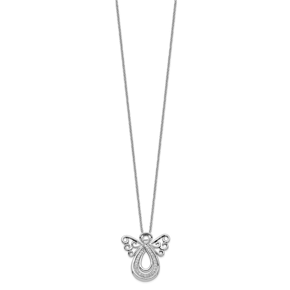 Sentimental Expressions Sterling Silver Rhodium-plated CZ Angel Of Comfort 18in. Necklace QSX547