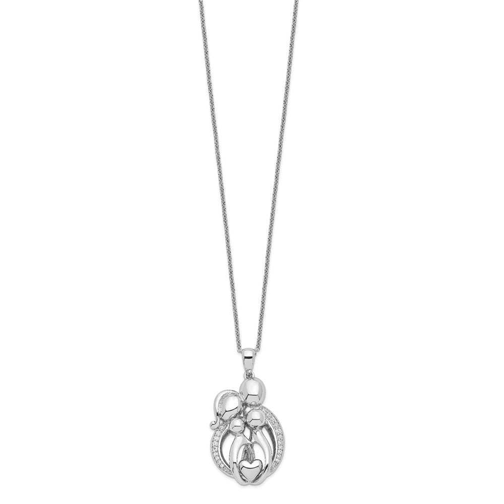 Sentimental Expressions Sterling Silver Rhodium-plated CZ Family of 4 Gathering 18in. Necklace QSX589