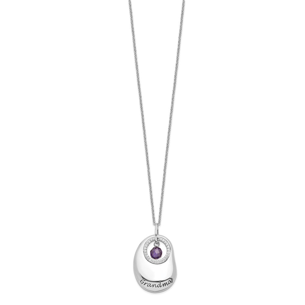 Sentimental Expressions Sterling Silver Rhodium-plated Antiqued CZ For You Grandma 18in. Necklace QSX593