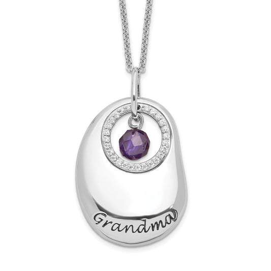 Sentimental Expressions Sterling Silver Rhodium-plated Antiqued CZ For You Grandma 18in. Necklace QSX593
