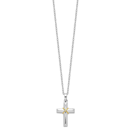 Sentimental Expressions Sterling Silver Rhodium-plated CZ Gold-tone Accent Cross Ash Holder 18 Inch Necklace QSX689