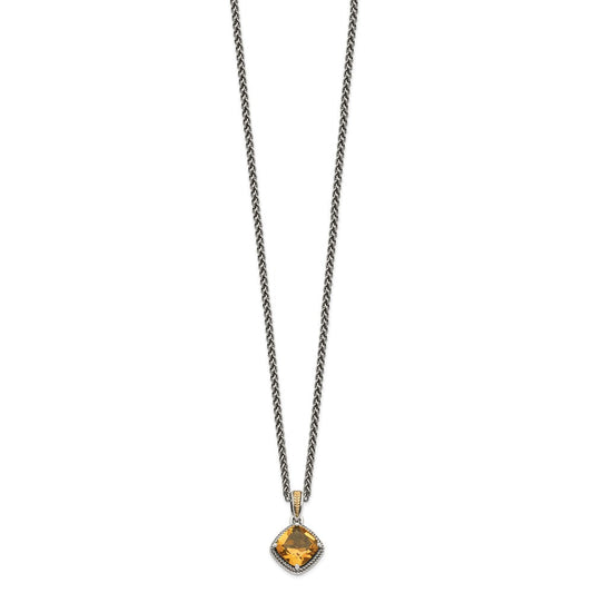 Shey Couture Sterling Silver with 14K Accent 18 Inch Antiqued Cushion Citrine Necklace QTC1045