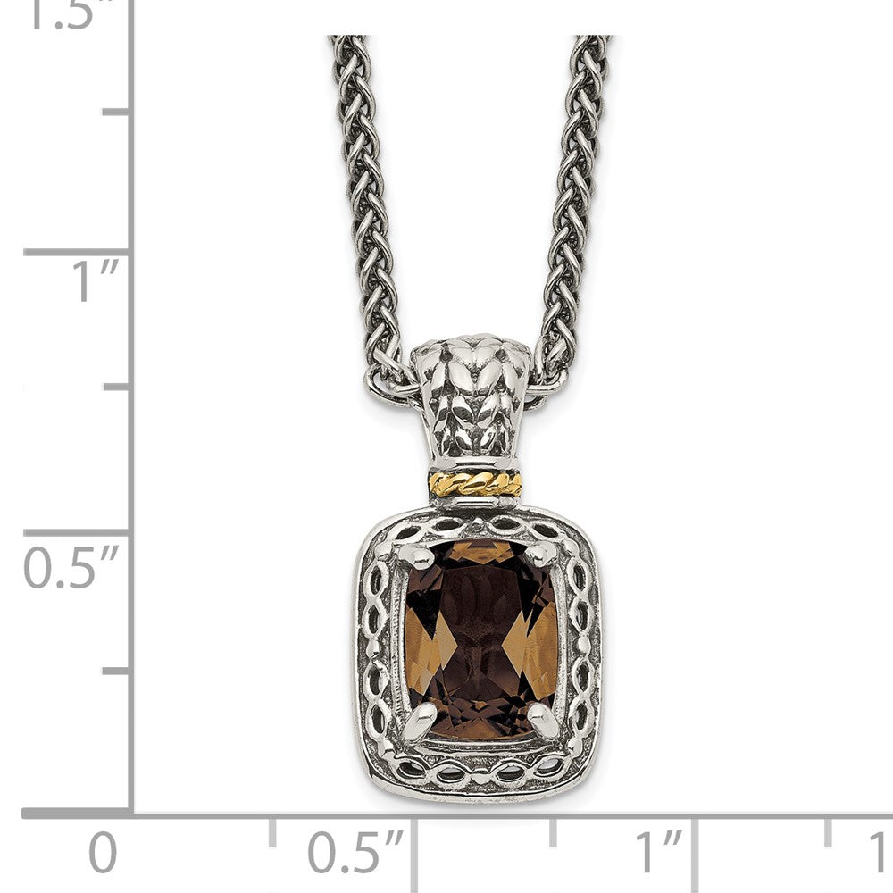 Shey Couture Sterling Silver with 14K Accent 18 Inch Antiqued Cushion Checkerboard Smoky Quartz Necklace QTC1067
