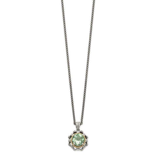 Shey Couture Sterling Silver with 14K Accent 18 Inch Antiqued Round Green Quartz and Diamond Necklace QTC1068