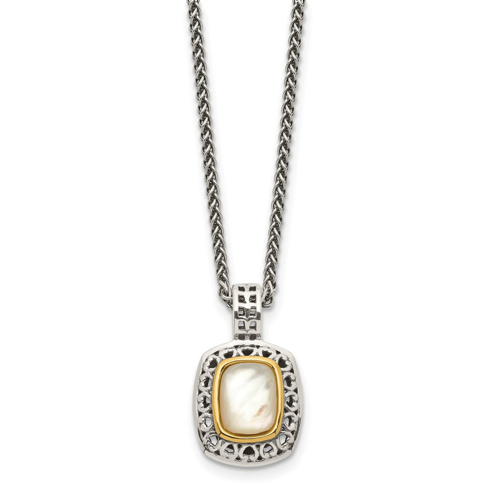 Shey Couture Sterling Silver with 14K Accent 18 Inch Antiqued Mother Of Pearl Necklace QTC1099