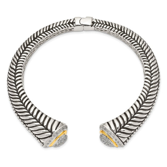 Shey Couture Sterling Silver with 14K Accent Antiqued 1/2 carat Diamond Hinged Cuff Bracelet QTC11