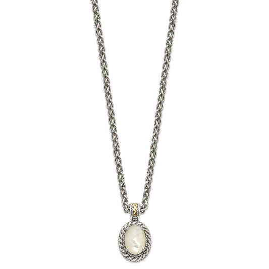 Shey Couture Sterling Silver with 14K Accent 18 Inch Antiqued Mother Of Pearl Necklace QTC1101