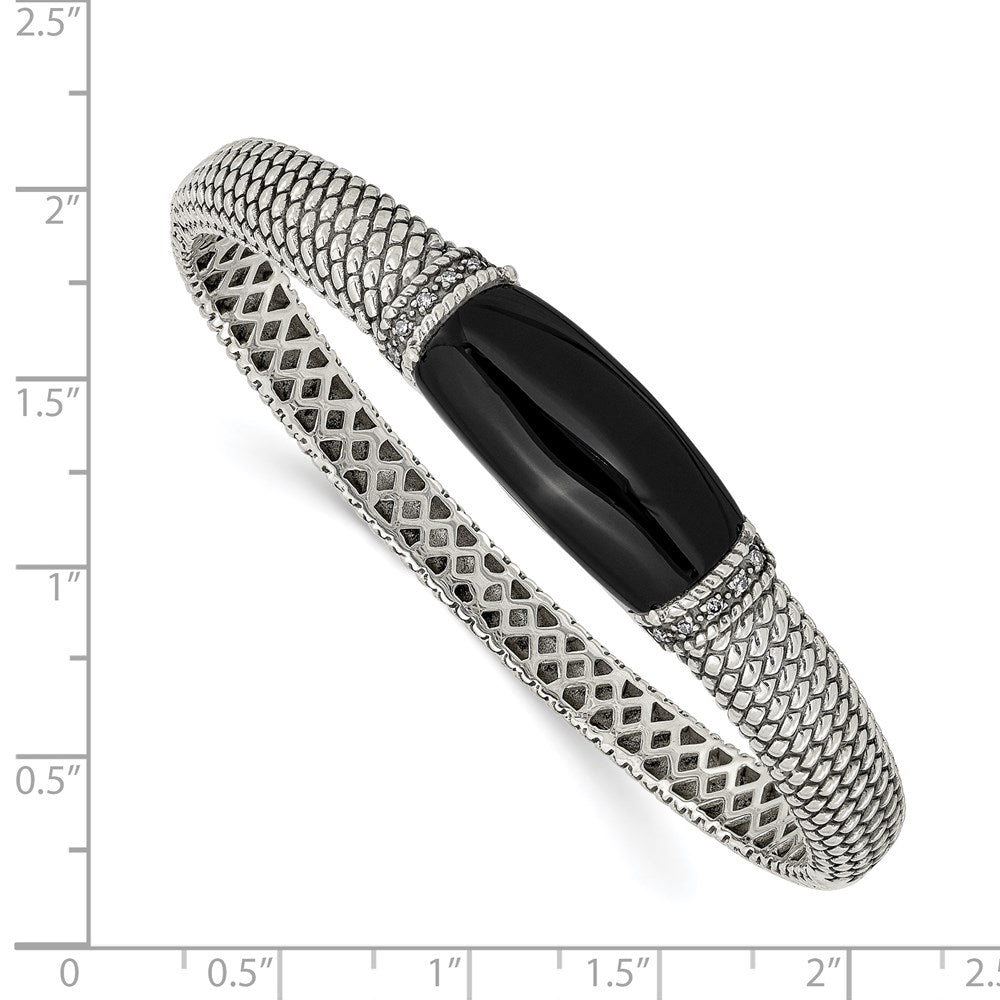 Shey Couture Sterling Silver Antiqued Black Onyx and Diamond Hinged Bangle Bracelet QTC111