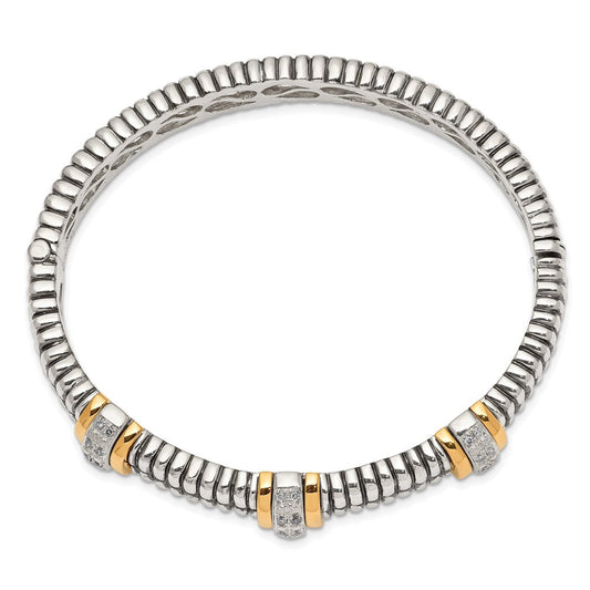 Shey Couture Sterling Silver with 14K Accent Antiqued 1/4ct. Diamond Hinged Bangle Bracelet QTC114
