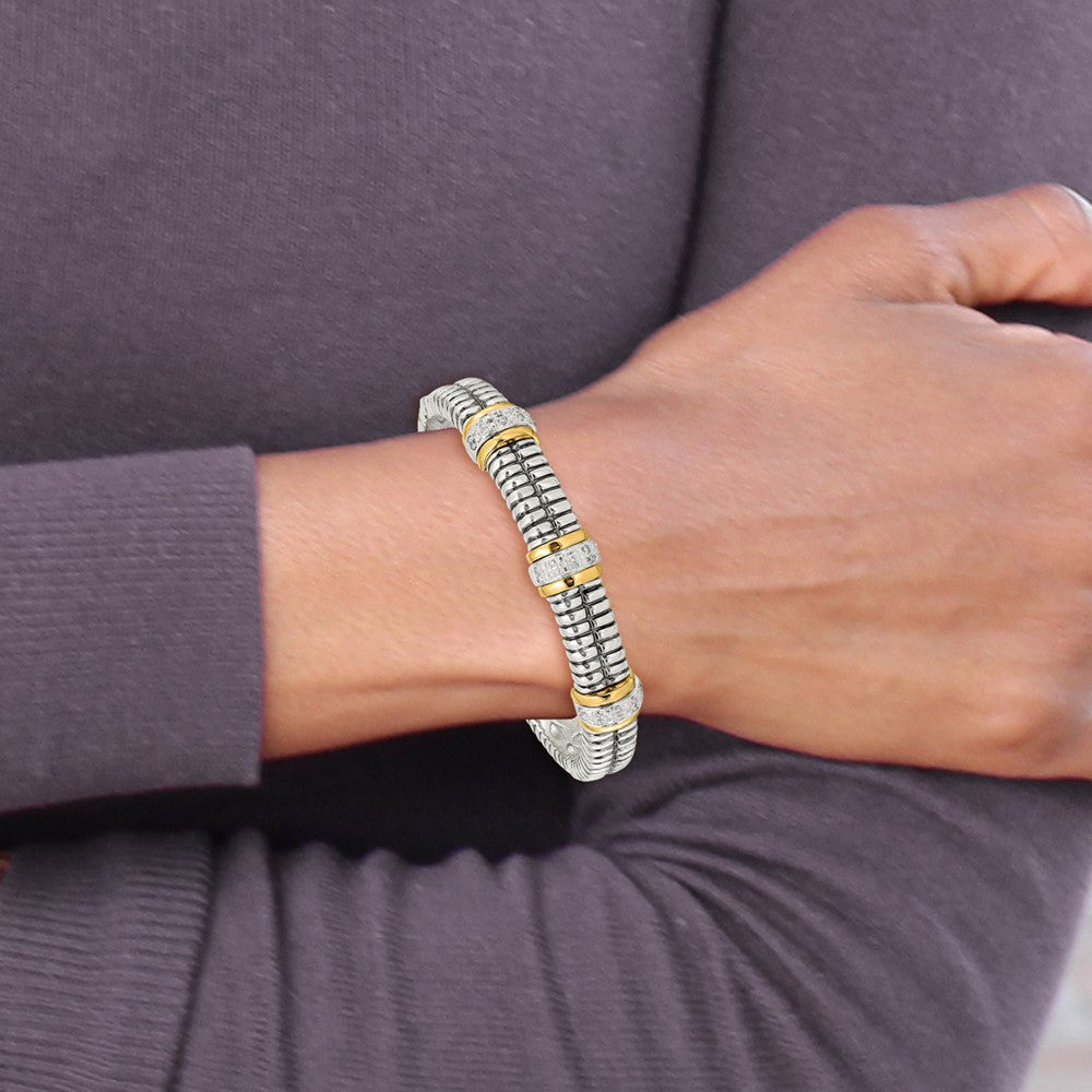 Shey Couture Sterling Silver with 14K Accent Antiqued 1/4ct. Diamond Hinged Bangle Bracelet QTC114