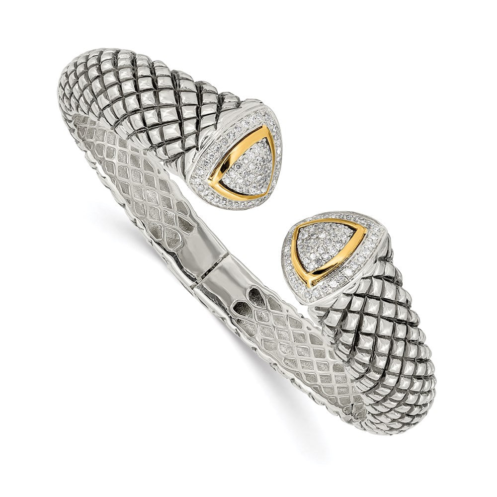 Shey Couture Sterling Silver with 14K Accent Antiqued 1/2 carat Diamond Hinged Cuff Bracelet QTC115