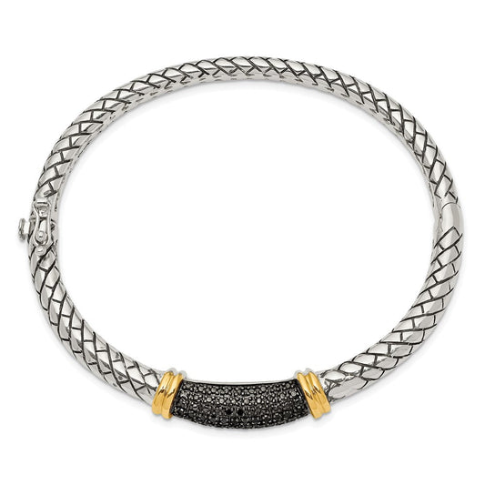 Shey Couture Sterling Silver with 14K Accent Antiqued Black Diamond Hinged Bangle Bracelet QTC1169