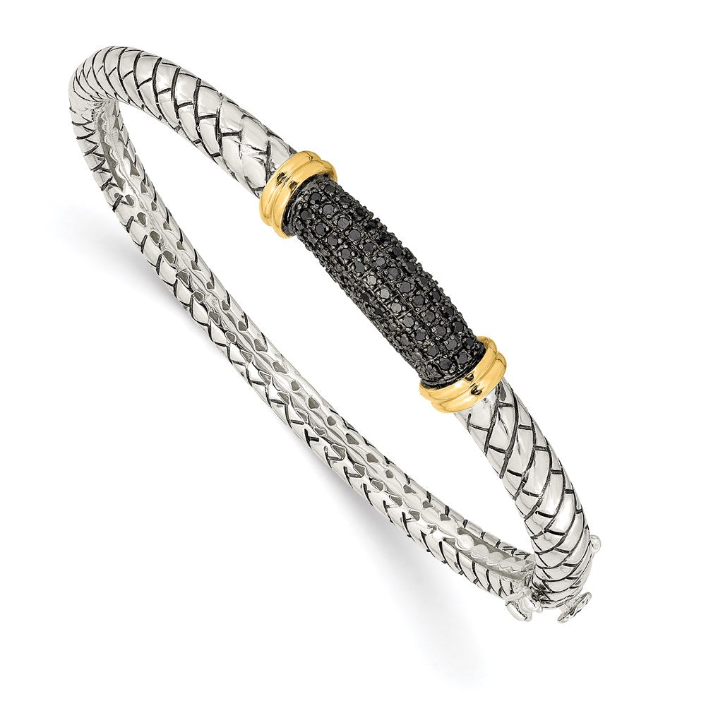 Shey Couture Sterling Silver with 14K Accent Antiqued Black Diamond Hinged Bangle Bracelet QTC1169