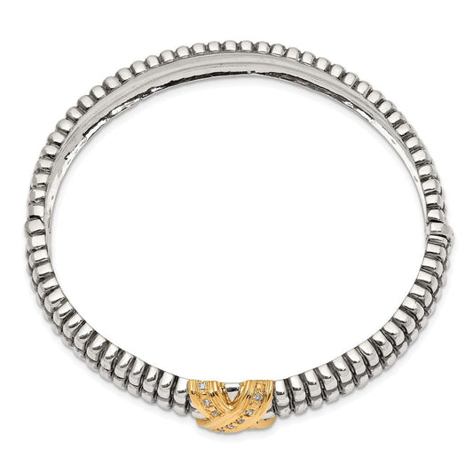 Shey Couture Sterling Silver with 14K Accent Antiqued Diamond Hinged Bangle Bracelet QTC117