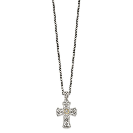 Shey Couture Sterling Silver with 14K Accent 18 Inch Diamond Cross Necklace QTC1170