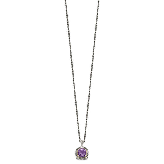 Shey Couture Sterling Silver with 14K Accent 18 Inch Antiqued Cushion Amethyst Necklace QTC1261