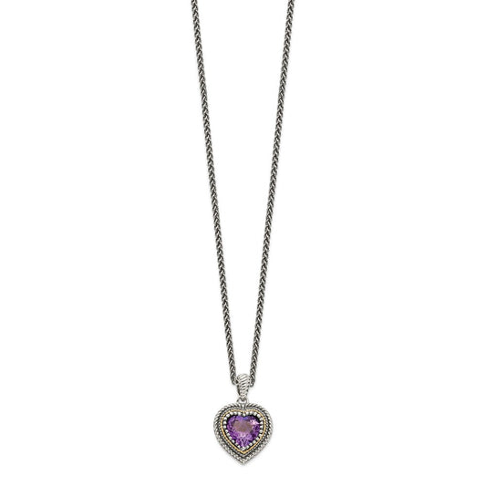Shey Couture Sterling Silver with 14K Accent 18 inch Antiqued Amethyst Heart Necklace QTC1268