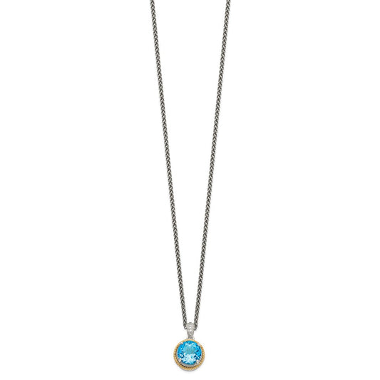 Shey Couture Sterling Silver with 14K Accent 18 Inch Antiqued Round Blue Topaz Necklace QTC1296