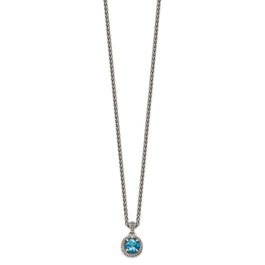 Shey Couture Sterling Silver with 14K Accent 18 Inch Antiqued Round Blue Topaz Necklace QTC1301