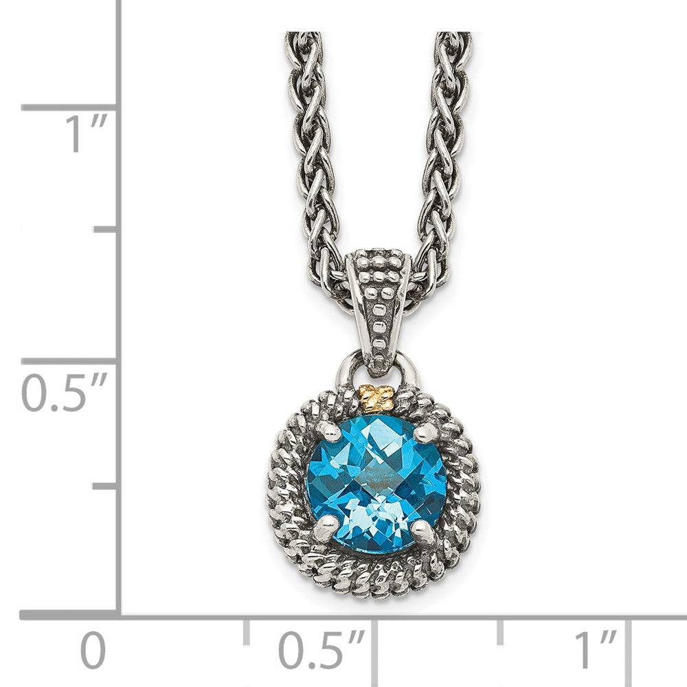 Shey Couture Sterling Silver with 14K Accent 18 Inch Antiqued Round Blue Topaz Necklace QTC1301