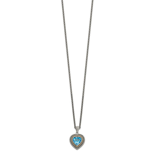 Shey Couture Sterling Silver with 14K Accent 18 Inch Antiqued Light Swiss Blue Topaz Heart Necklace QTC1318