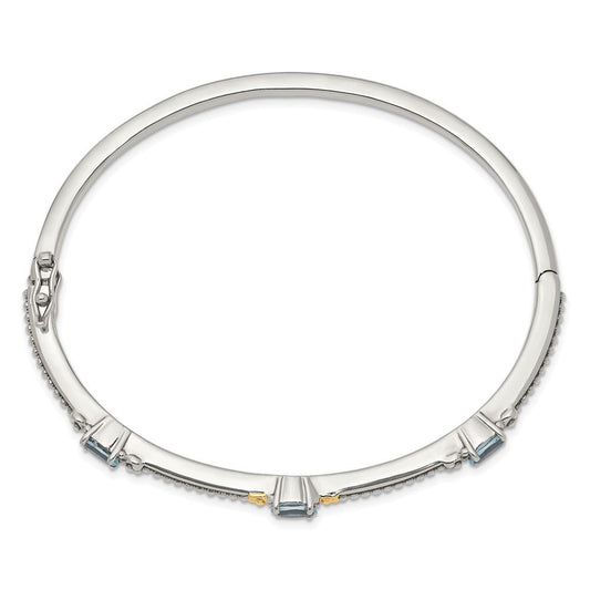 Shey Couture Sterling Silver with 14K Accent Antiqued Oval Sky Blue Topaz Bangle QTC1333