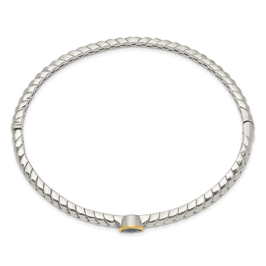 Shey Couture Sterling Silver with 14K Accent London Blue Topaz Hinged Bangle QTC1352