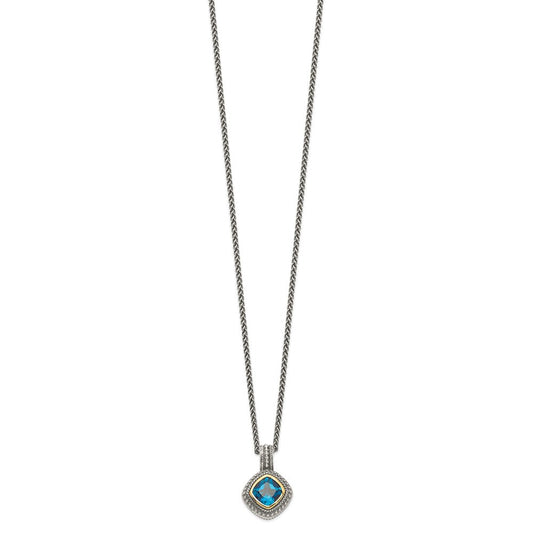 Shey Couture Sterling Silver with 14K Accent 18 Inch Antiqued Cushion Bezel London Blue Topaz Necklace QTC1353