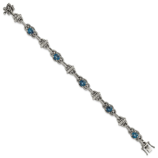 Shey Couture Sterling Silver 7.75 inch Antiqued Round London Blue Topaz Bracelet QTC1375