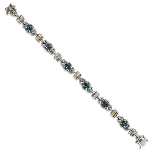 Shey Couture Sterling Silver with 14K Accent 7.25 Inch Antiqued Round London Blue Topaz Bracelet QTC1377