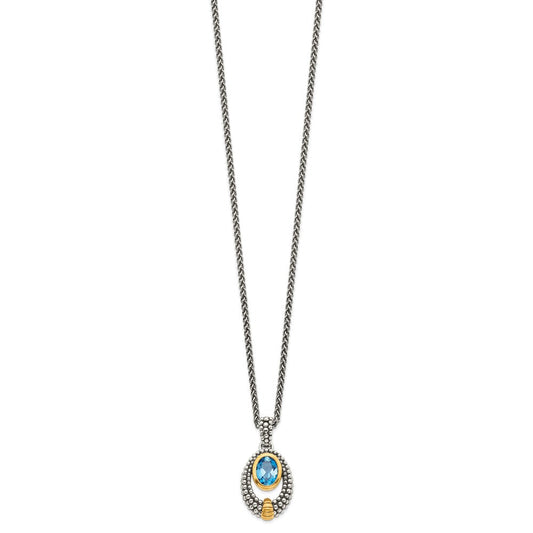 Shey Couture Sterling Silver Gold-tone Flash Gold-plated Antiqued Oval London Blue Topaz 18 inch Necklace QTC1380