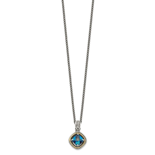 Shey Couture Sterling Silver with 14K Accent 18 Inch Antiqued CushionLondon Blue Topaz Necklace QTC1381