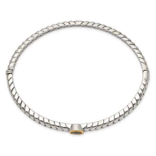 Shey Couture Sterling Silver with 14K Accent Peridot Round Bezel Hinged Bangle Bracelet QTC139