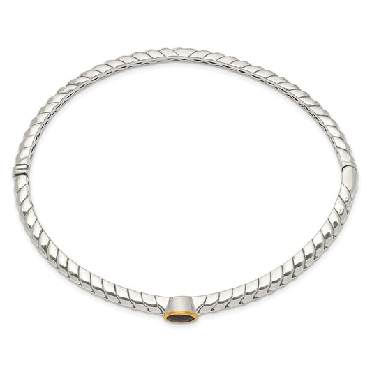 Shey Couture Sterling Silver with 14K Accent Antiqued Round Bezel Garnet Bangle Bracelet QTC140