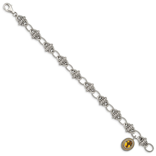 Shey Couture Sterling Silver with 14K Accent 7.75 Inch Antiqued Oval Citrine Bracelet QTC1435