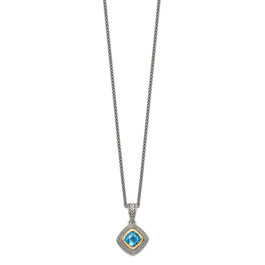 Shey Couture Sterling Silver with 14K Accent 18 Inch Antiqued Cushion Bezel Sky Blue Topaz Necklace QTC146