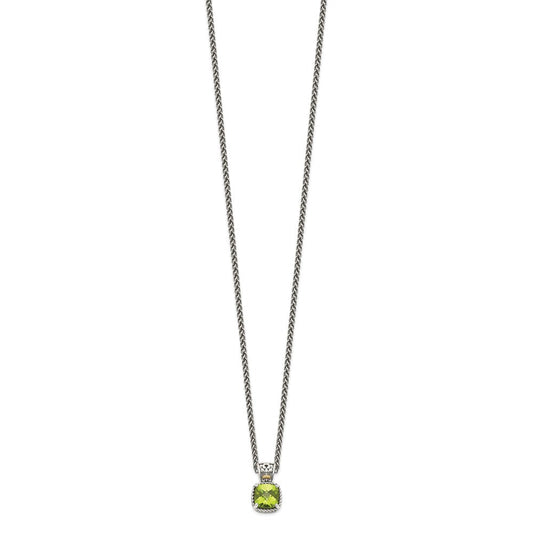 Shey Couture Sterling Silver with 14K Accent 18 Inch Antiqued Cushion Peridot Necklace QTC1464