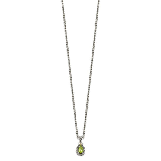Shey Couture Sterling Silver with 14K Accent 18 Inch Antiqued Pear Shaped Peridot Necklace QTC1466