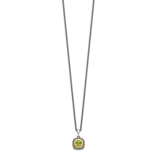 Shey Couture Sterling Silver with 14K Accent 18 Inch Antiqued Cushion Bezel Peridot Necklace QTC1477
